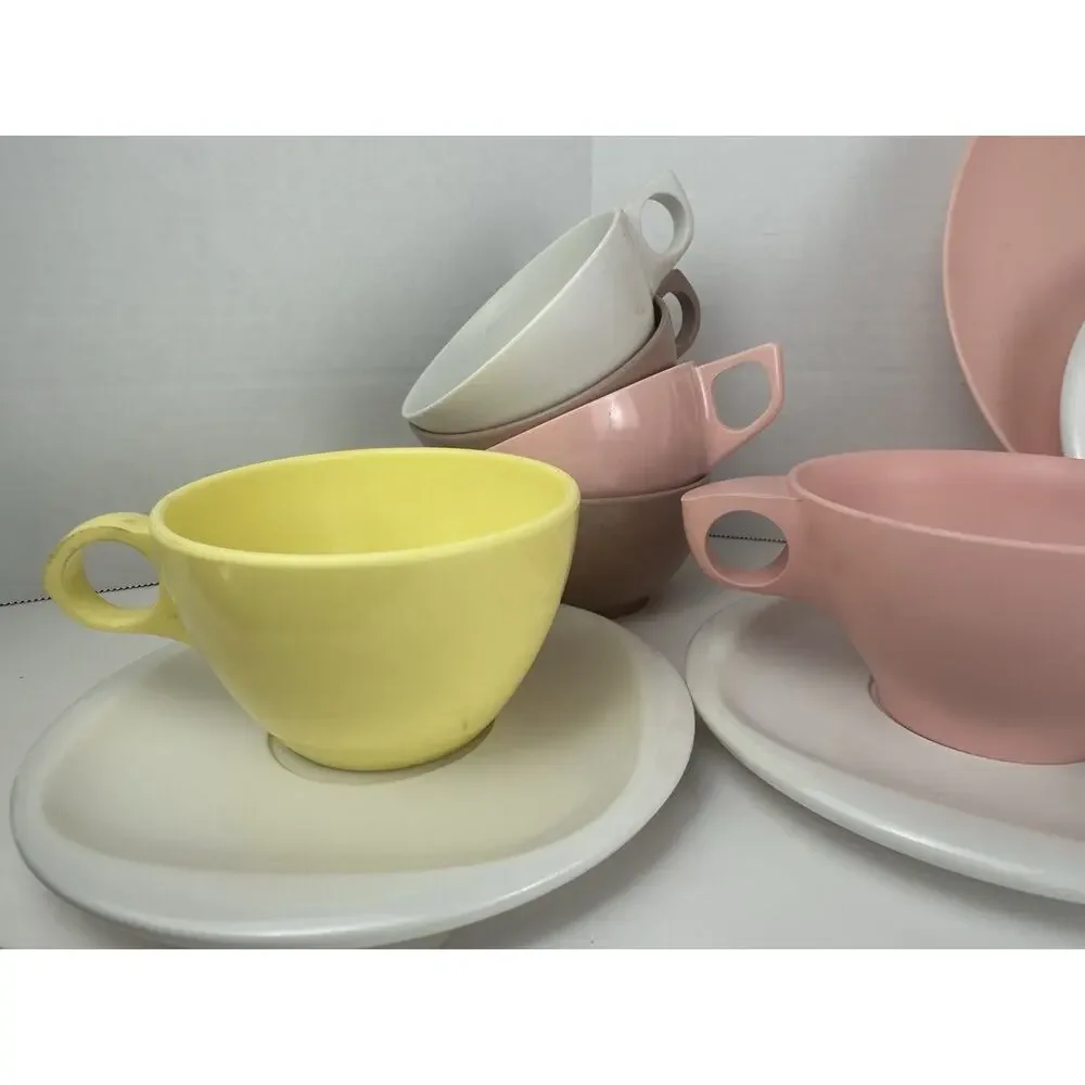 Vtg 20 pc Mallo-Ware Melamine Melmac Dishes PINK! Plates, Cup & Saucers Retro